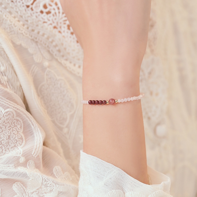 Image of 2-3mm Strawberry Rose Quartz Crystal Bracelet Women's Chain Jewelry Pink Crystal Garnet Bracelet Exquisite 1pc #5
