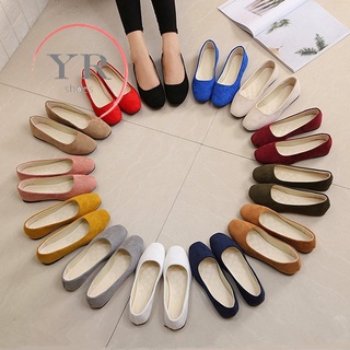 Image of Plus Size 35-43 Women Suede Slip-On Lofers Shoes Office Casual Rounded Toe Flats Shoes