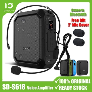 SHIDU S618 Wired Voice Amplifier, Personal Voice Amplifier 18W with Wired Microphone Headset Portable Waterproof Bluetooth Speaker for Outdoors,Teachers,Shower,Beach （English Voice）(Ship before 28th)