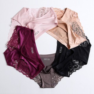 Image of Sexy Girl Soft Lace Panties Ice Silk Seamless Underwear Women Briefs Underpants Comfortable Ladies Panty