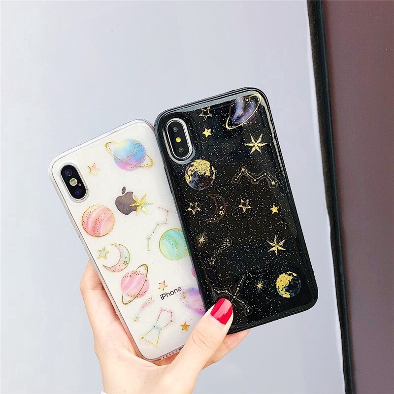 Case For Iphone 11 Pro Max Xs 6 6s 8 7 Plus X Xr Xs Max Glitter Stars Saturn Galaxy Soft Tpu Silicone Cover Shopee Singapore