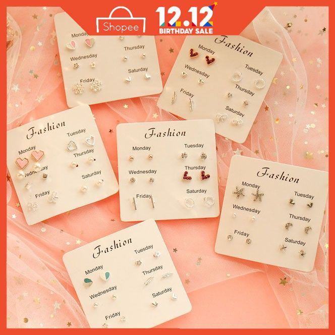 6 pairs korean Lady Earings stup Women's Ear Clip Girl Earings
