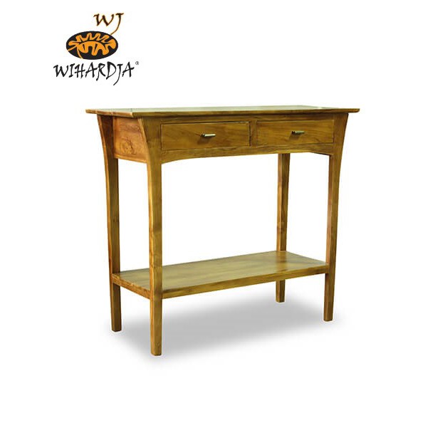 Classic Mid Century Solid Teak Wood Nevaeh Console Table 2 Drawers