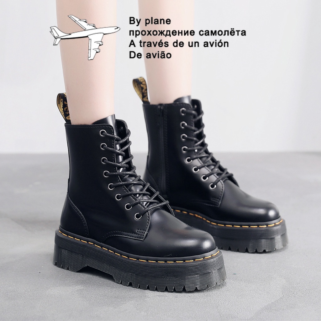 platform black leather ankle boots