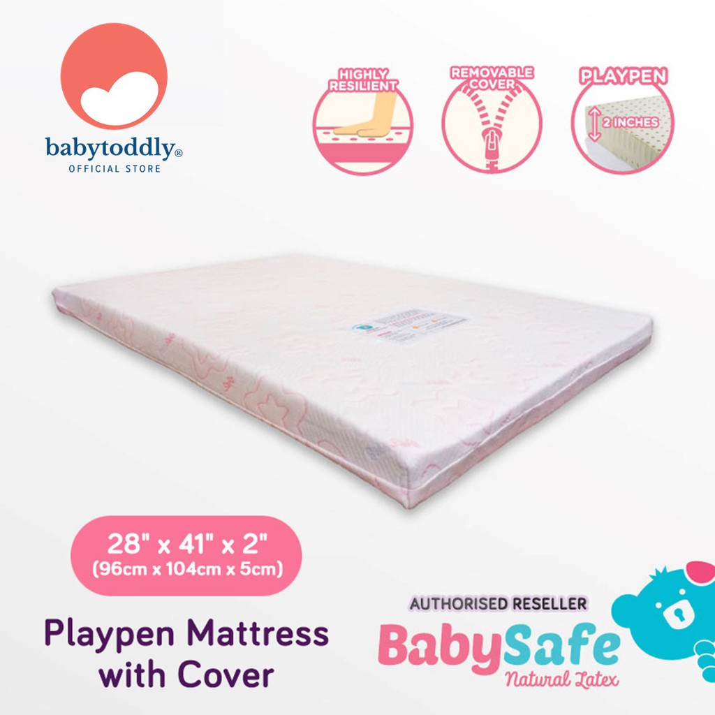BabySafe Mattress with Cover Playpen 28" x 41" x 2" (Natural Latex
