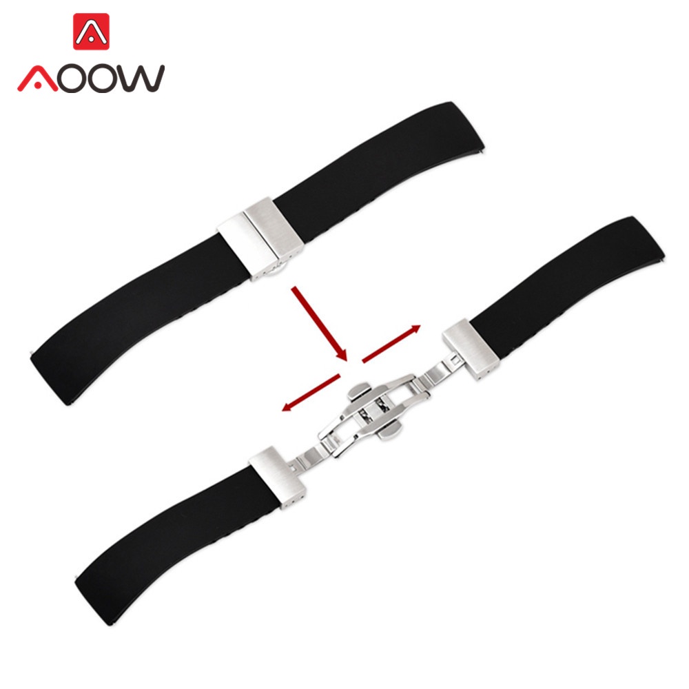 14mm 16mm 18mm 20mm 22mm 24 Soft Silicone Quick Release Watchband High Quality Butterfly Buckle Bracelet Band Strap Accessories