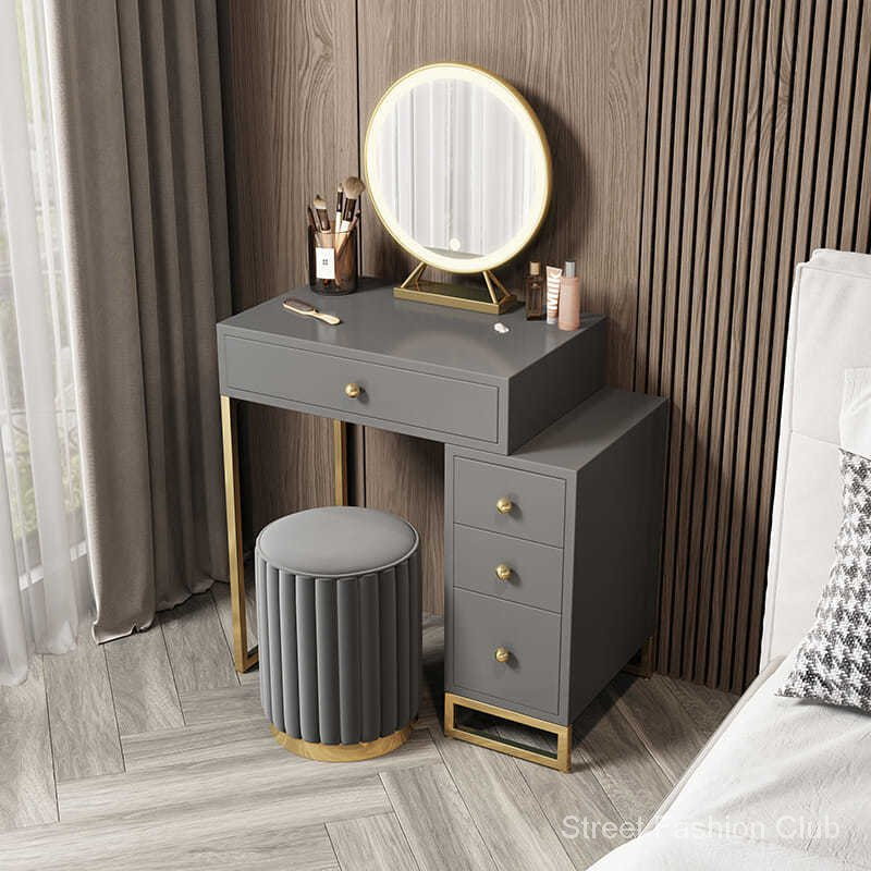 Nordic Dressing Table With Led Mirror, Vanity Chest Bedroom Furniture