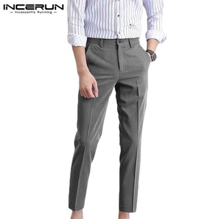 INCERUN Mens Fashion Solid Color Buttons Down Loose Straight Chino Pants