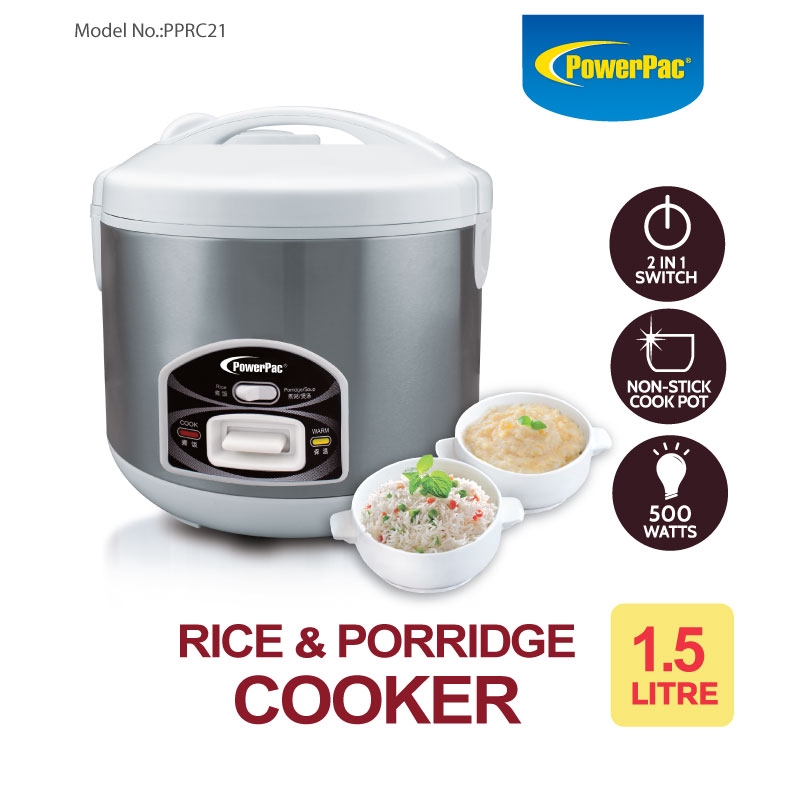 PowerPac Rice cooker 1.5L 3in1 Rice, Porridge Cooker And Steamer ...