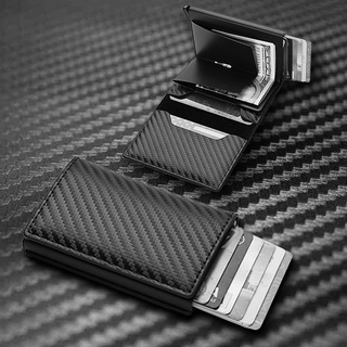 Wallet For Men PU Leather Rfid Mini Slim Card Holder Auto POP Up Aluminum Box