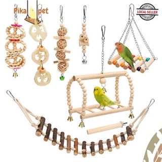 Parrot Climbing Ladder Toys,Bird Rope Wooden Ladder Swing Ladder Hanging Cage Perch Stand Chew Toys for Bird Parrot Conure Finch Cockatoo Budgie Lovebird Parakeets Cockatiels 