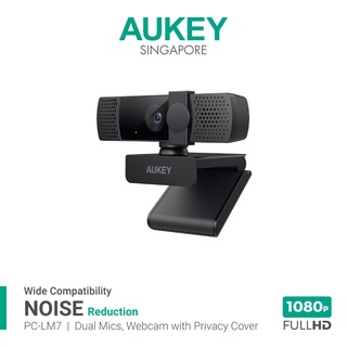 AUKEY PC-LM7 Webcam With Privacy Cover 1080P Full HD With Dual Noise-Reducing Mic For Online Meeting & Streaming