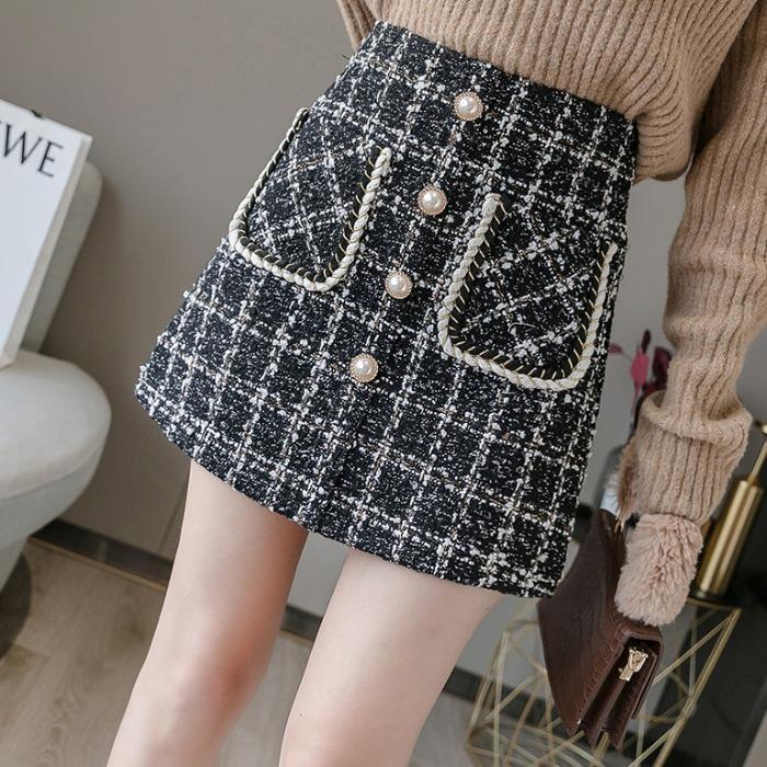Autumn Winter Mini Tweed Skirt Women 