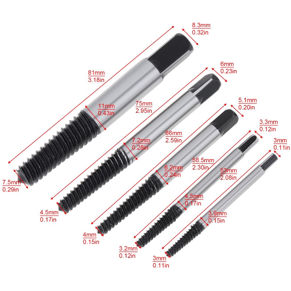 paopaowu Wrench 5pcs Damaged Nut Screw Extractor Set Bit Bolt Stud Remover Tool Kit 3MM-18MM 