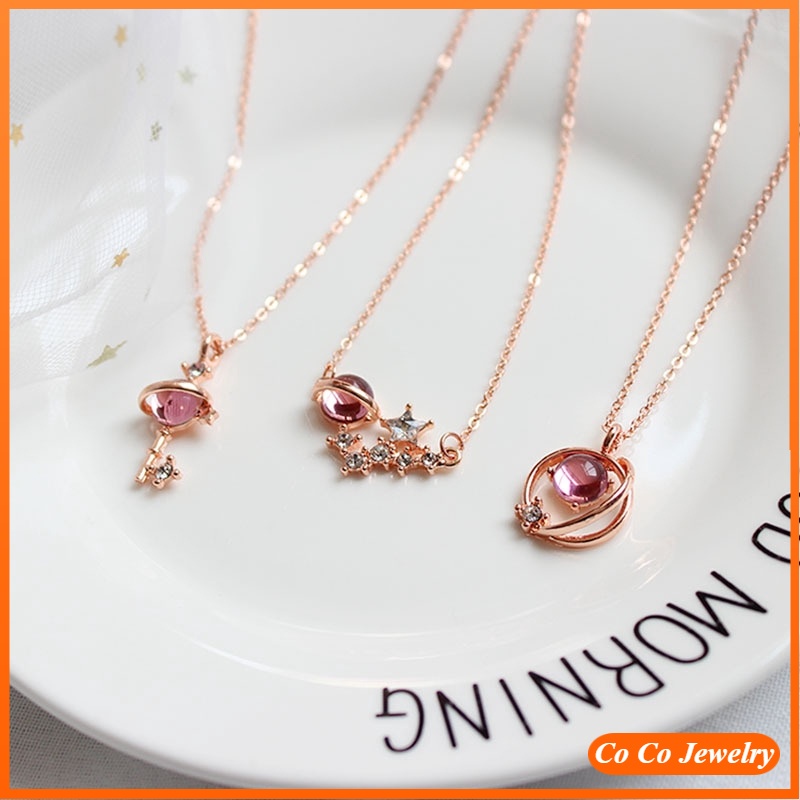 Image of Fashion Pink Crystal Pendant Necklace Rose Gold Chain Necklaces Women Jewelry #0