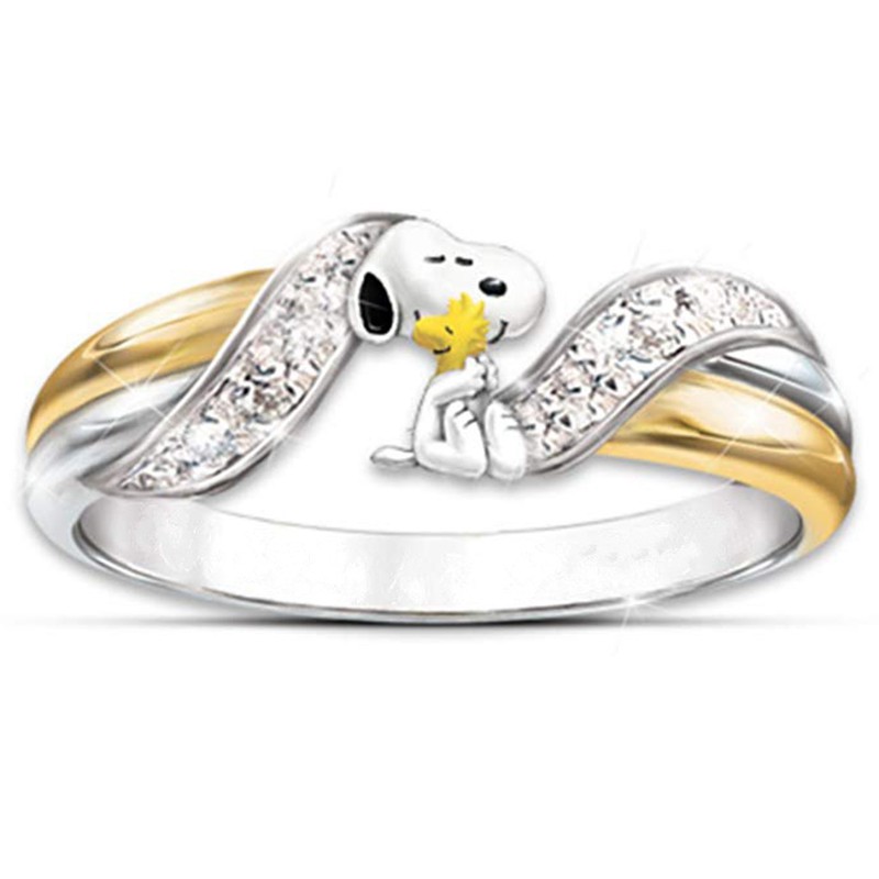 Aifei Jewellery Women Ring Snoopy Mosaic Diamond 925 Sterling Silver