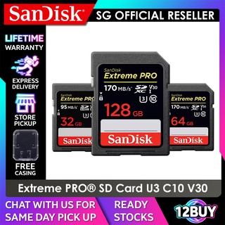 SanDisk Extreme PRO SD Card UHS-I 100MB/s 32GB 200MB/s 64GB 128GB DXXO DXXU DXXD 12BUY.SG