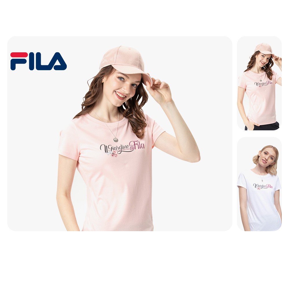 pink and white fila shirt