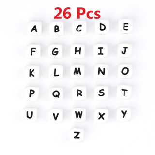 26pcs Square Letter Silicone Teething Beads Baby Teether Pacifier Chain Bracelet 