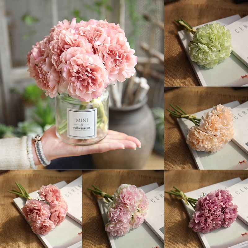 5Pcs Peony Artificial Silk Fake Flowers for Home Decor Wedding Bride Bouquet