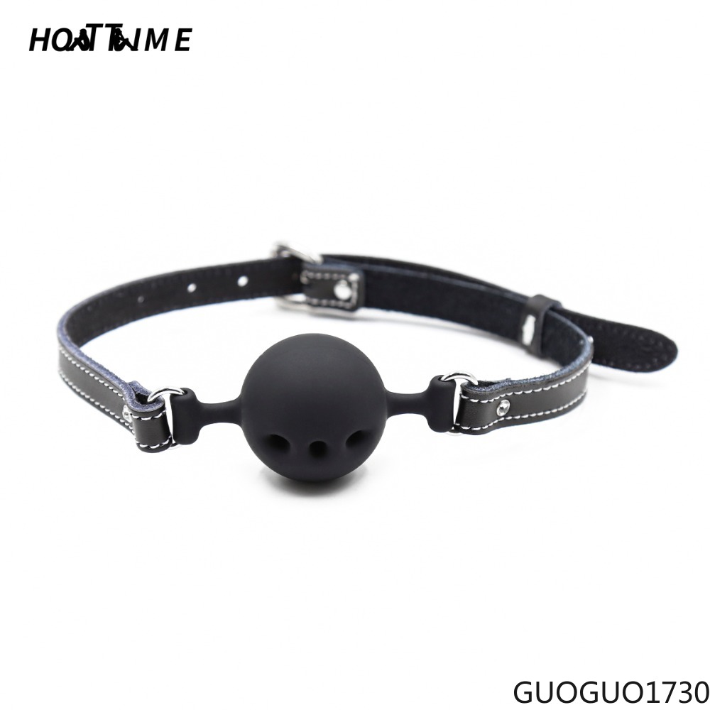 Guohottime Genuine Leather Silicone Adult Sex Toys Ball Gag Sm