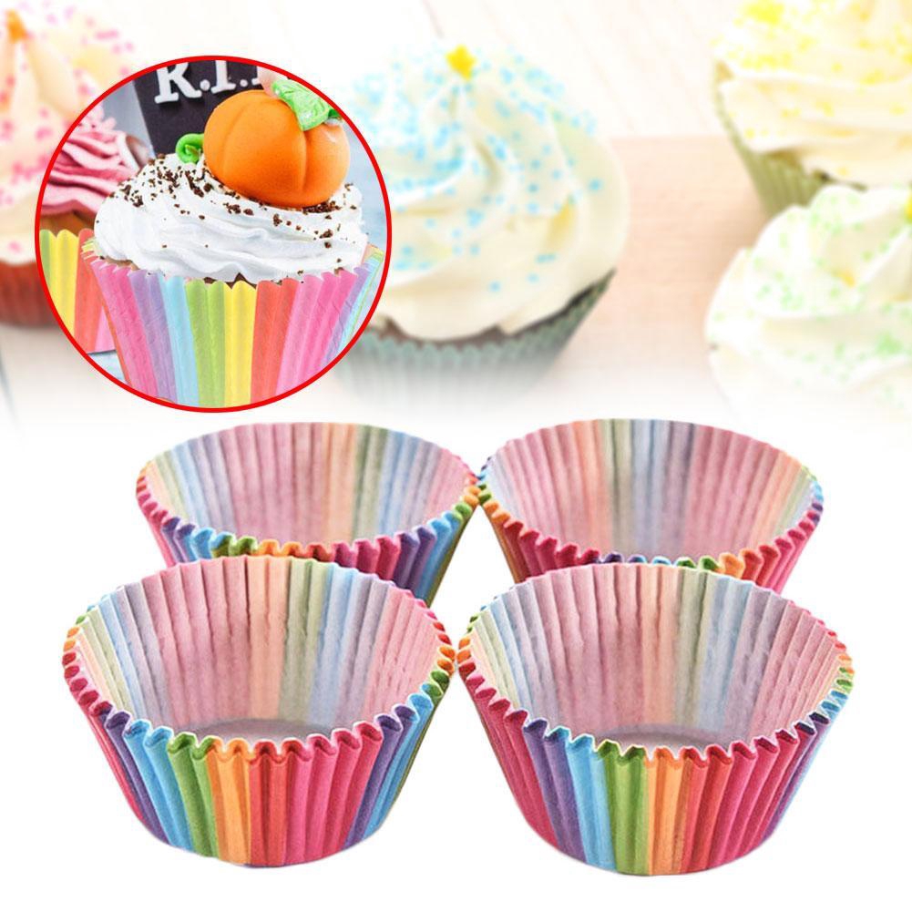 100PCS/SET Rainbow Style Paper Cake Forms Cupcake Liner Baking Muffin Box Cup Case Party Cake Decoration Cupcake Paper 