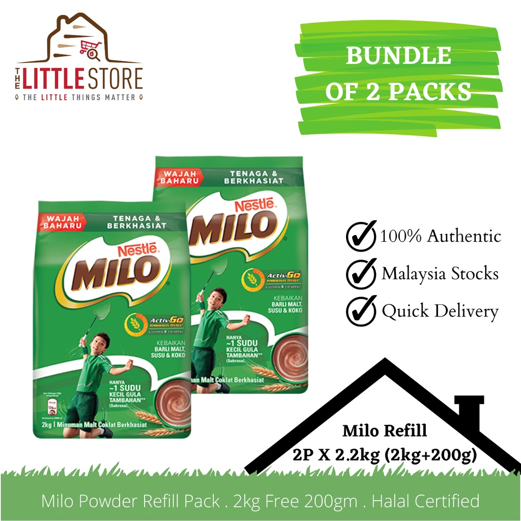 [Bundle of 2 Packs Milo Powder] Nestle Milo Powder Refill Pack / Family Pack 2kg Free 200gm