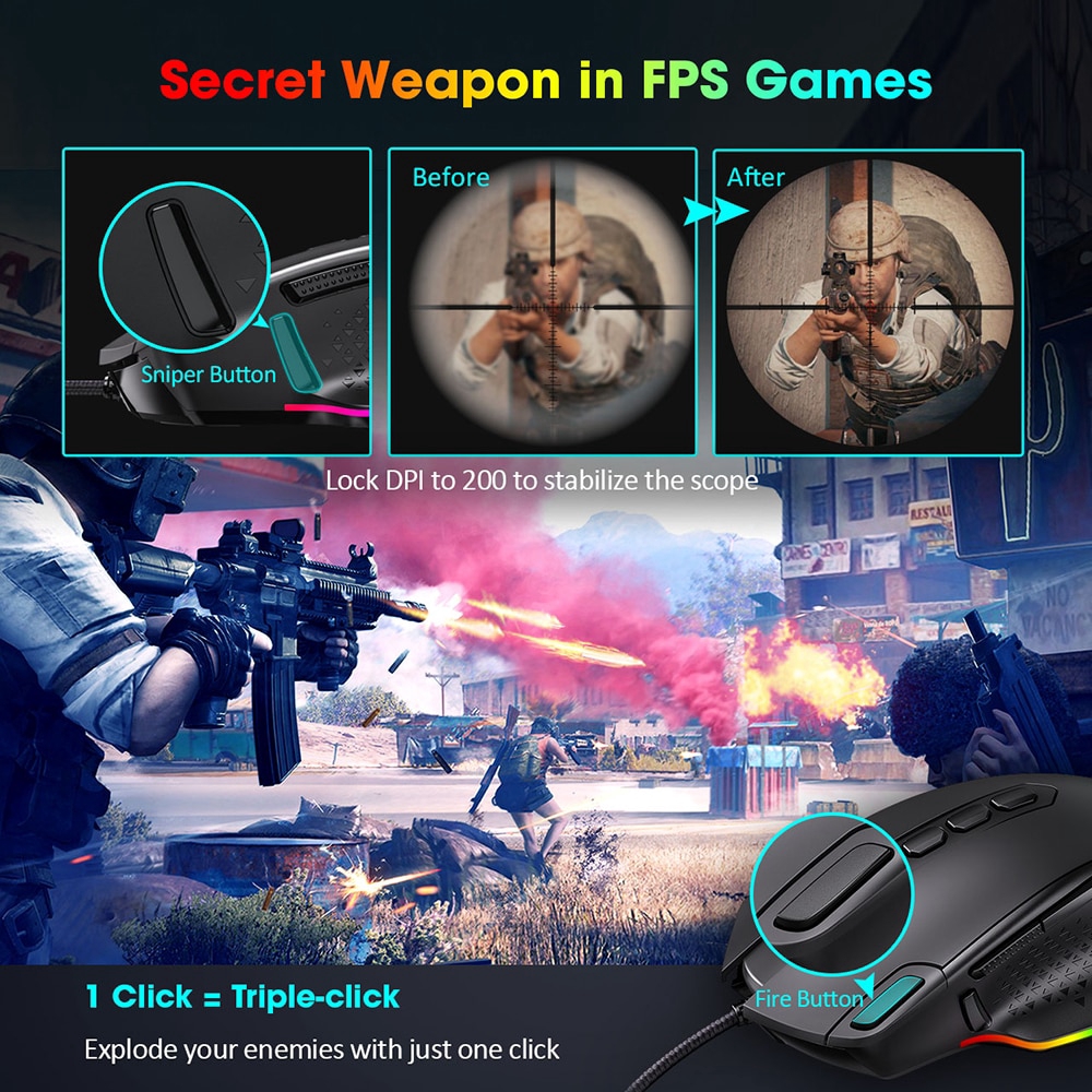 Pictek Gaming Mouse 10 Programmable Buttons Wired 12000 Dpi Rgb Backlit Ergonomic Mouse Shopee Singapore