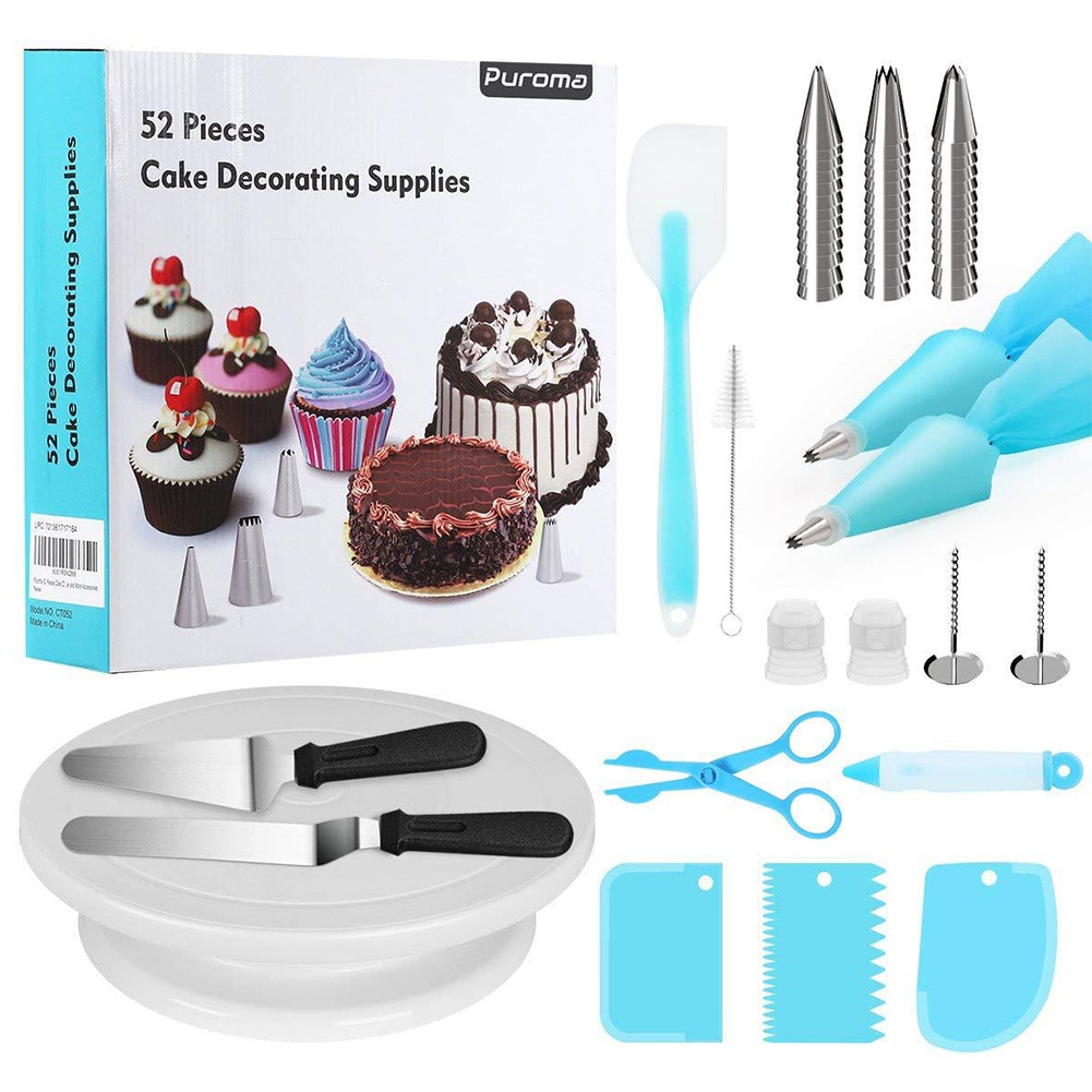 52pcs Piping Equipment Turntable Tool Cookies Scrapers Non Stick Icing