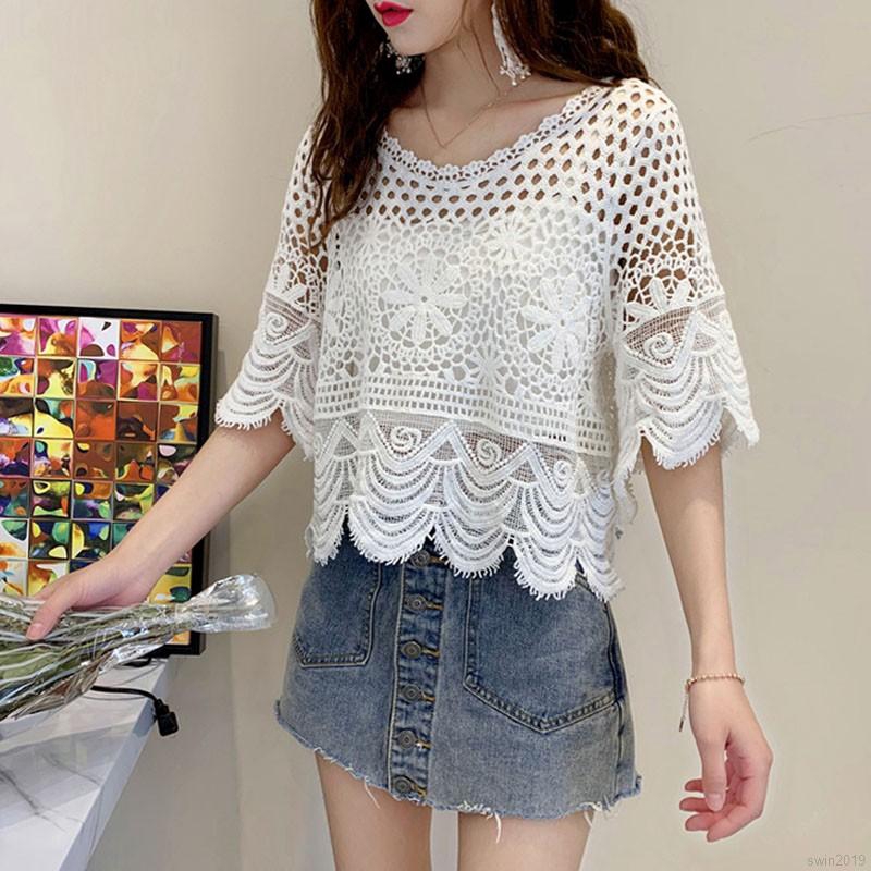 white cotton crochet top