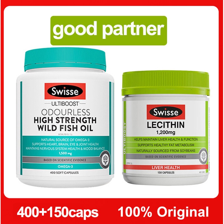 Swisse High Strength Wild Fish Oil 1000mg 400 Capsules+SWISSE Lecithin
