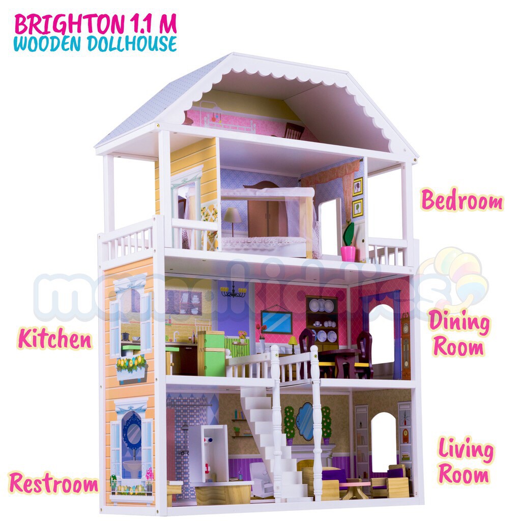 wooden dollhouse for barbie size dolls