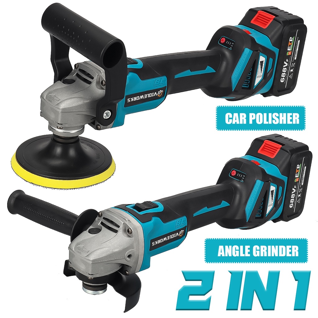 2000W Brushless Car Polisher Angle Grinder Variable Speed 688VF 2IN1 Car Waxing Polishing