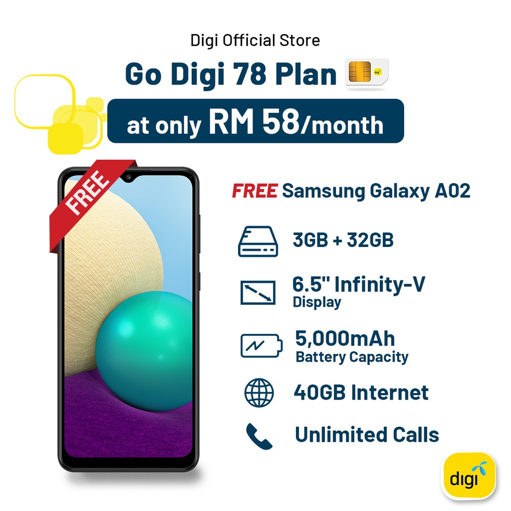 New Go Digi 78 Free Samsung A02 Smartphone 40gb Internet Free Delivery Limited Time Only Shopee Singapore