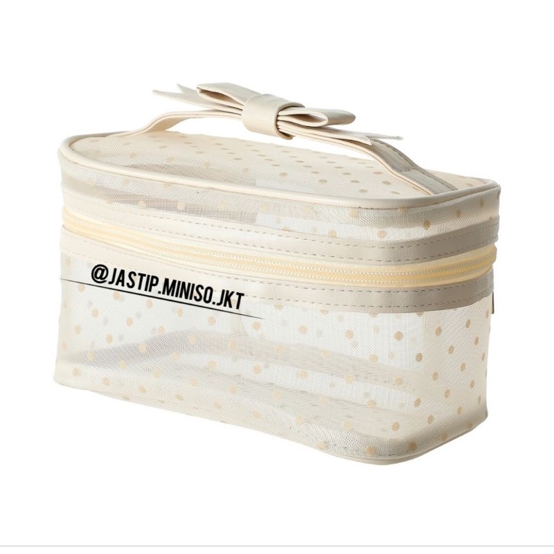 Miniso WHITE Polka Dot Mesh Cosmetic Bag (sz.17x12.5x12.5cm)