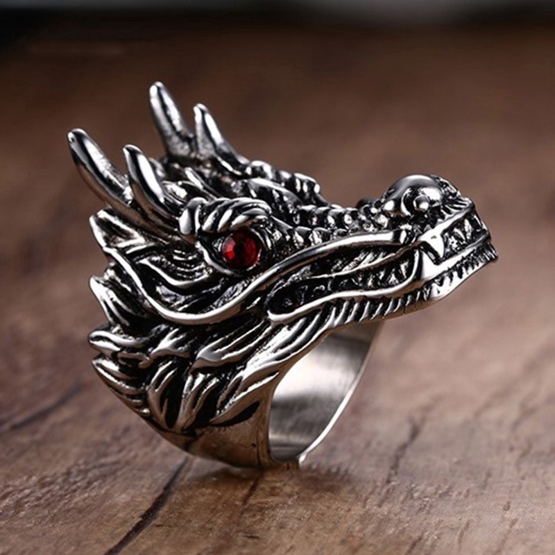 Mens Vintage Gothic Dragon Rings for Men Stainless Steel Punk Party