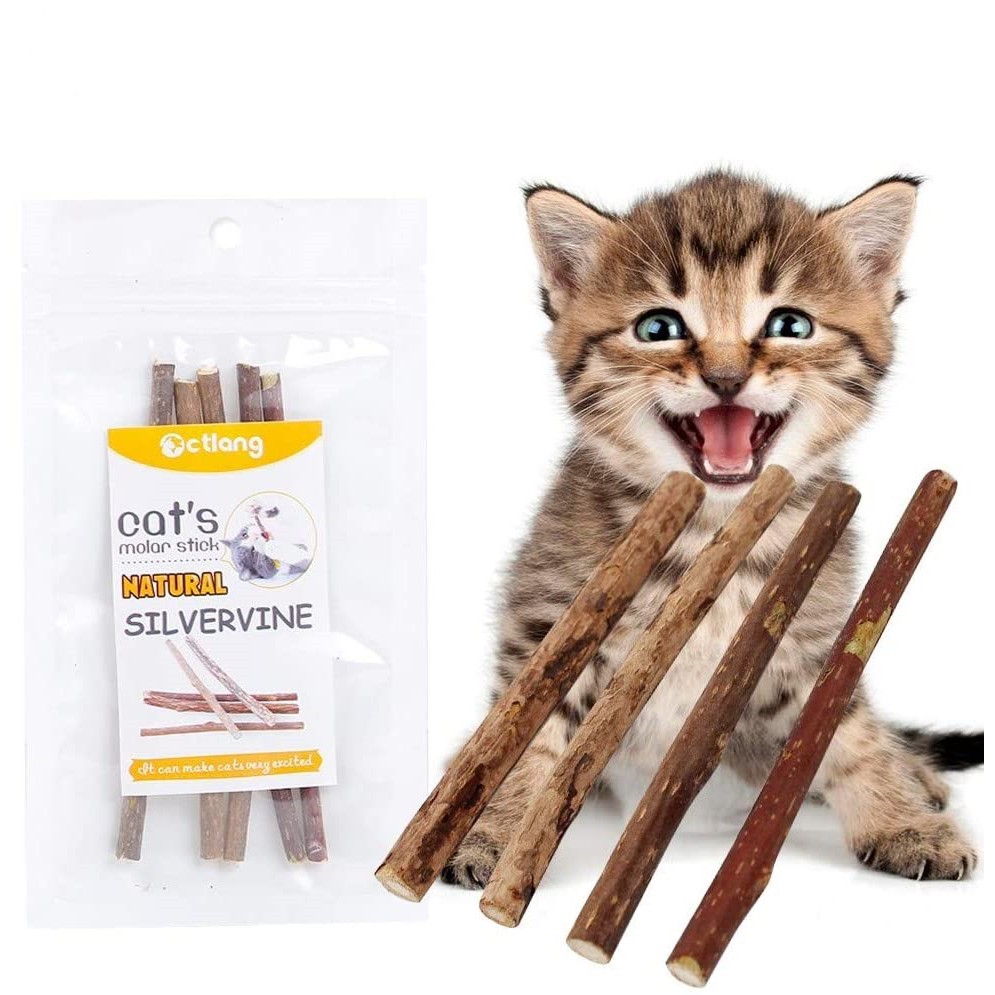 WoLover Natural Silvervine Sticks for Cats Catnip Sticks Matatabi Chew Sticks Teeth Molar Chew Toys for Cat Kitten Kitty 