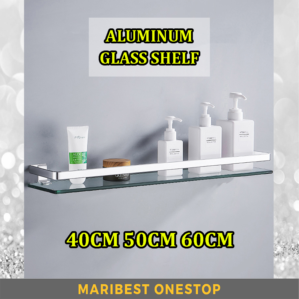 A09 BATHROOM ALUMINUM TEMPERED GLASS SHELF RACK ORGANIZER HOLDER 40/50/60 CM WALL-MOUNTED DRILL INSTALLATION Bathroom Shelf Bathroom Rack Bathroom Organizer