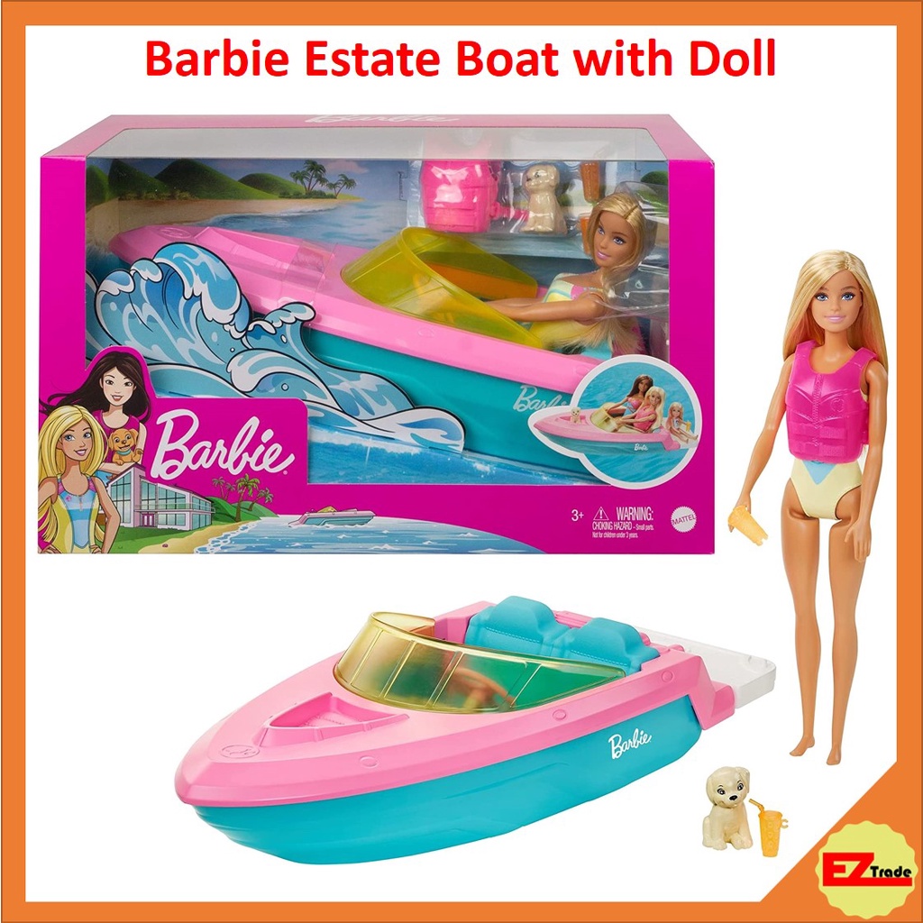 Mattel Barbie Estate Doll and Boat with Puppy and Accessories, Floats ...