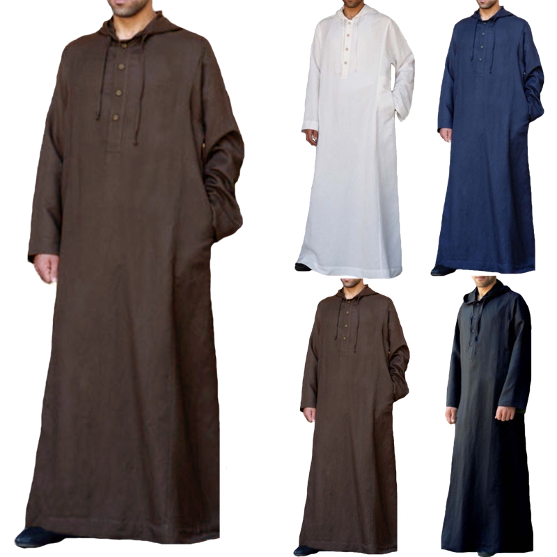 XINNI Arabic Thobe Muslim Thobe Long Sleeve Kaftan Crew Collar Robe with Zipper for Boy 