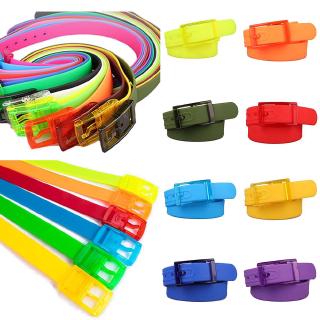 Image of Men Women Candy Plain Silicone Rubber Leather Belt Plastic Buckle Waistband Gift