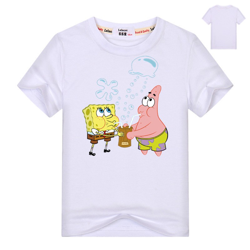 Kids Spongebob And Patrick T Shirt Boys Spongebob Cartoon Short Sleeve Party Tees Shopee Singapore - funny patrick ice cream black t shirt roblox