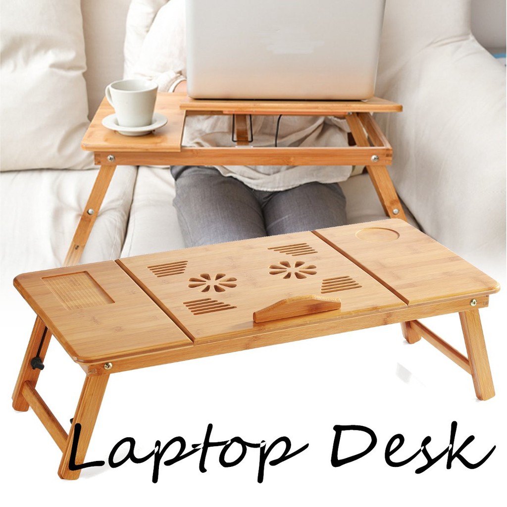 70cm Foldable Folding Lap Desk Bamboo Laptop Bed Table Stand