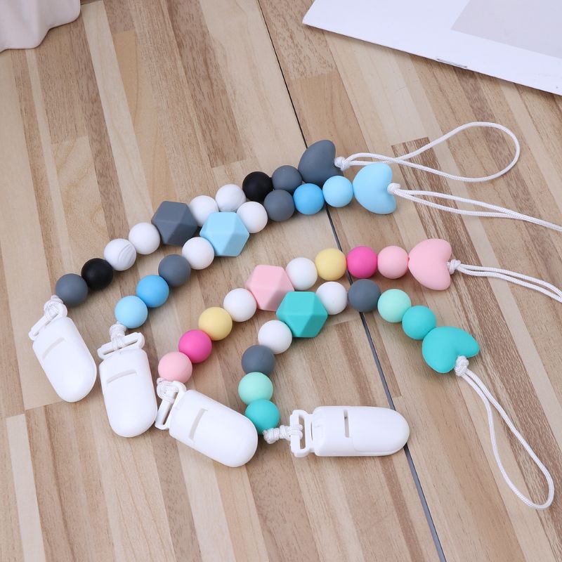 Angwang Baby Cotton Pacifier Chain Beech Wood Pacifier Clip Infant Teething Toys Tiny Rod Holder for Nipples Baby Teether 