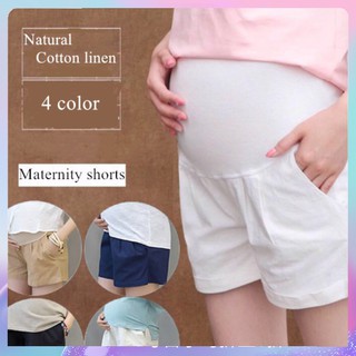 Image of (PB)Pregnant women casual loose pants Maternity adjustable shorts Women Thin cotton linen belly lift pants
