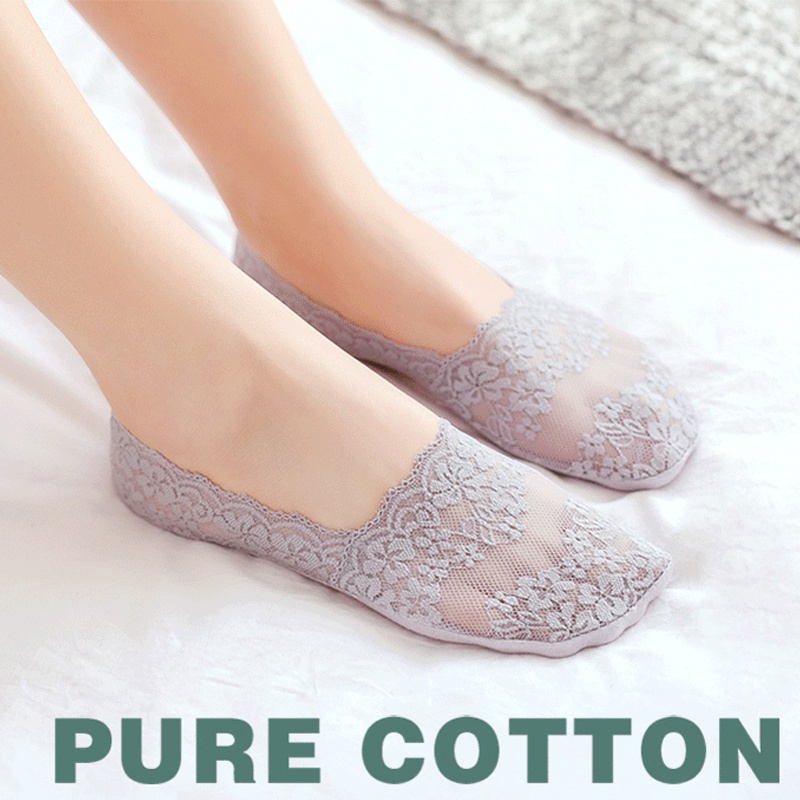 Women Cotton Lace Socks Antiskid Invisible Liner Socks Low Cut Socks Boat cn 