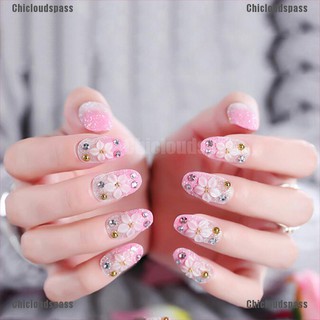 Mingxuan1 24pcs Pink Flower False Nails Acrylic Uv Gel French Fake Nails Art Tips Tools Shopee Singapore