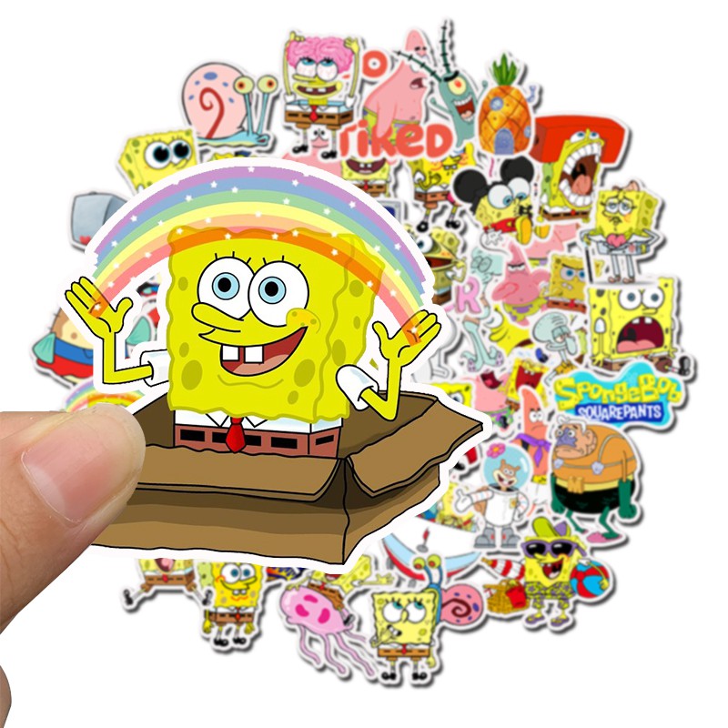 50pcs Spongebob Cute Cartoon Sticker Nonredundant Waterproof Luggage Laptop Phone Guitar Funny Sticker Shopee Singapore