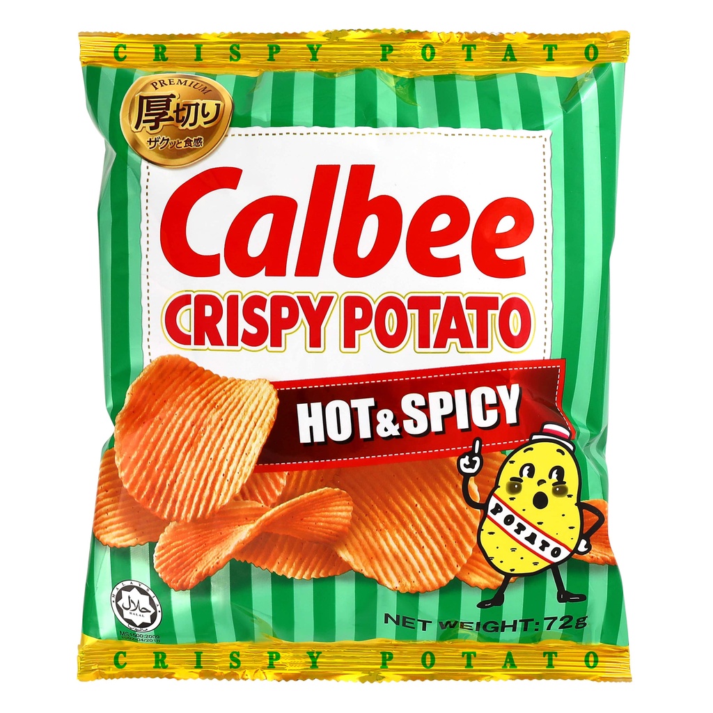 Calbee Crispy Potato Chips (Hot & Spicy), 72g [Japanese] (Halal