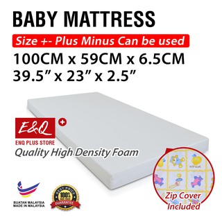 ENQ Baby Mattress / Baby Cot Tilam / Baby Cot Mattress / Quality Zip Cover 100CM x 59CM x 6.5CM / White Baby Mattress
